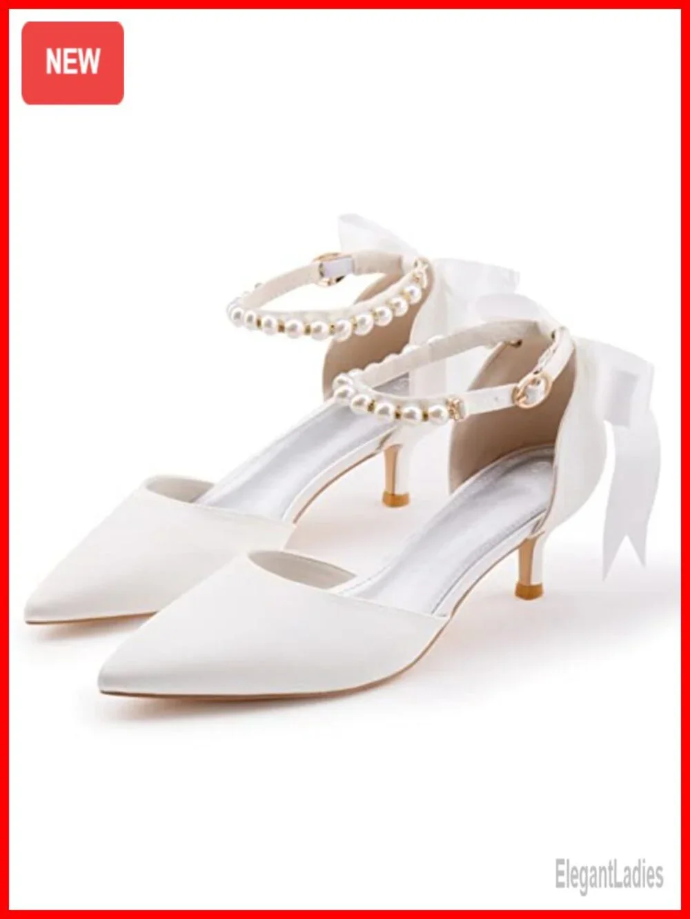 Satin Pearl Ankle Strap Kitten Heel D'Orsay Pumps Pointed Toe Wedding Party